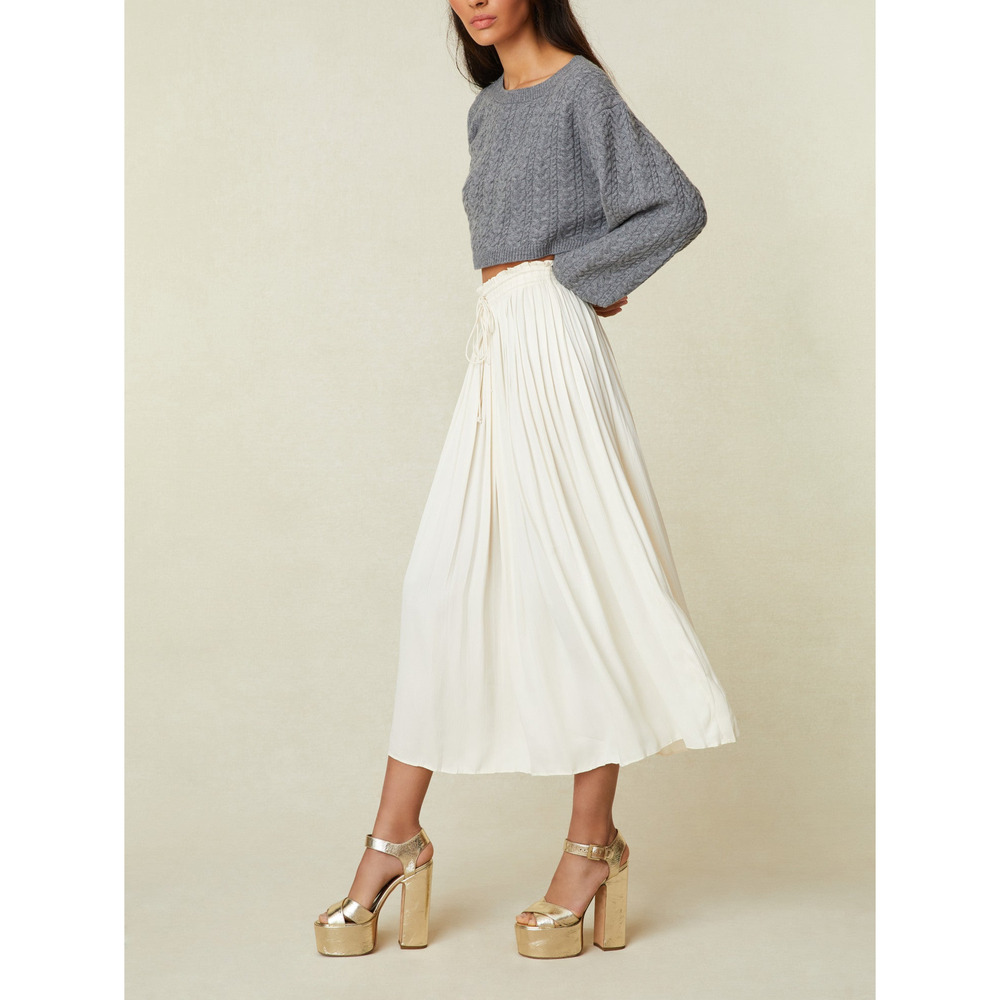 LoveShackFancy Cream Pleated Midi Skirt
